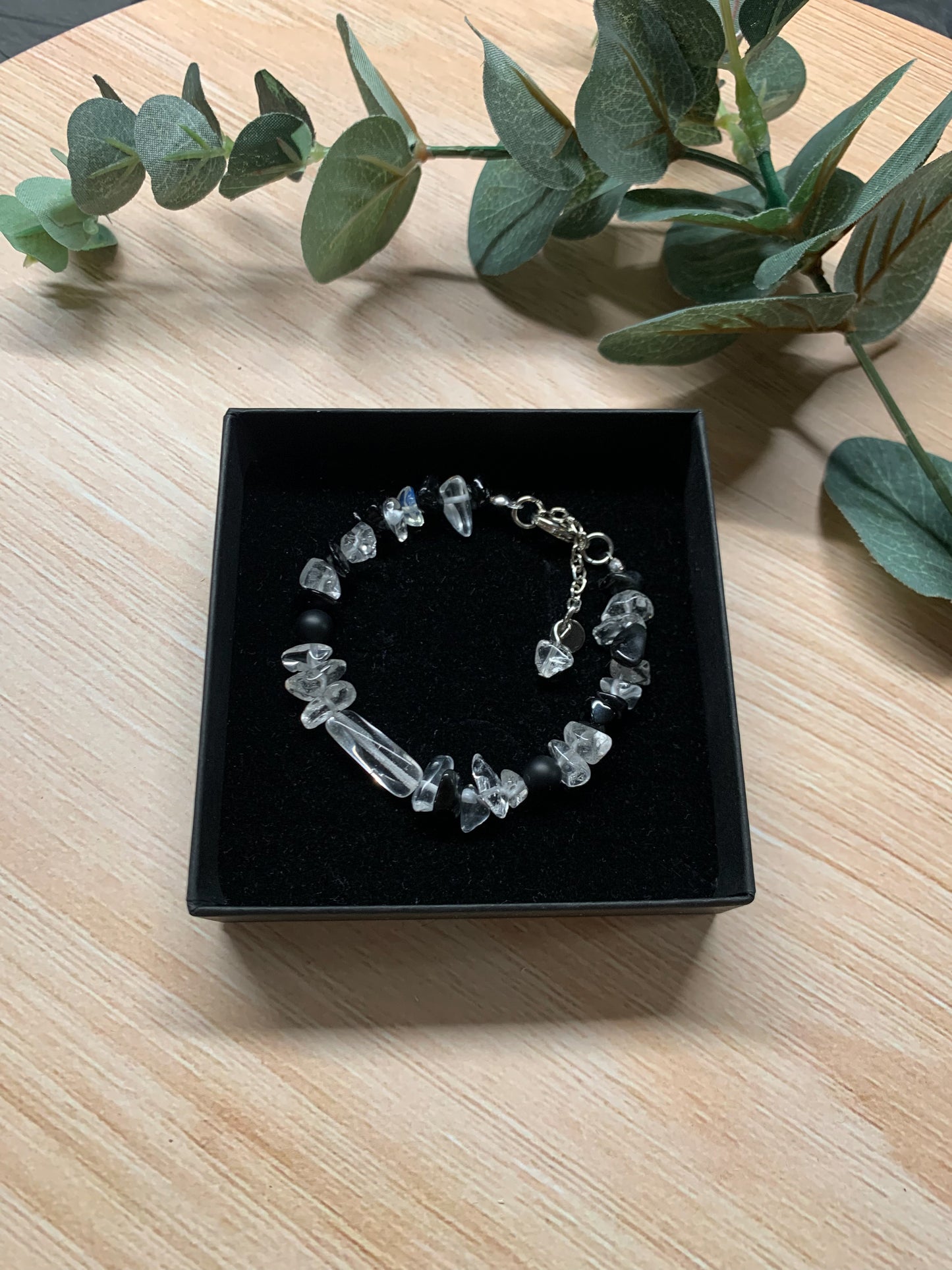 Boho Rock Crystal Obsidian Bracelet