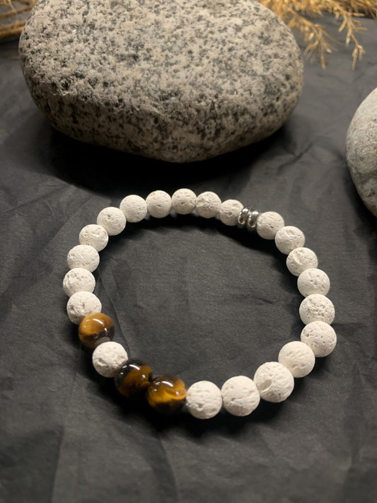 Gubbe White Lava Stone Tiger's Eye Bracelet