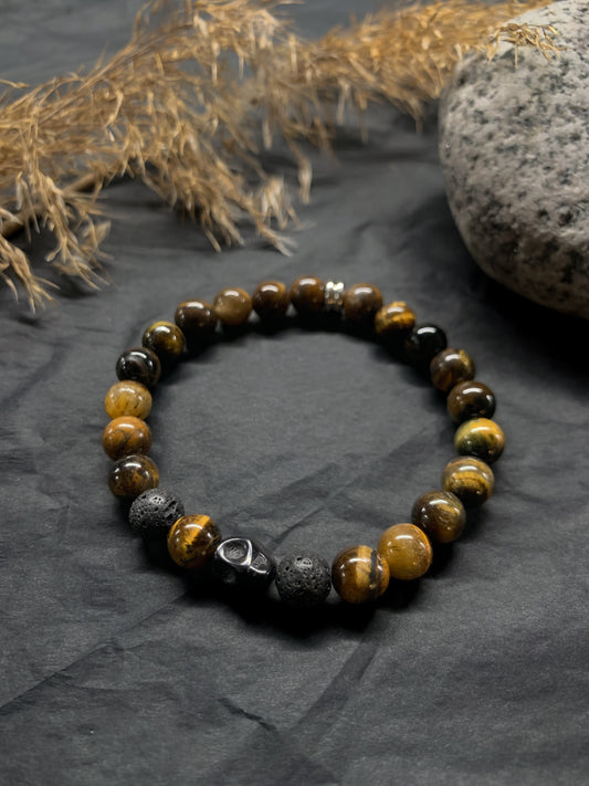 Gubbe Tiikerinsilmä Laavakivi Magnesiitti -rannekoru