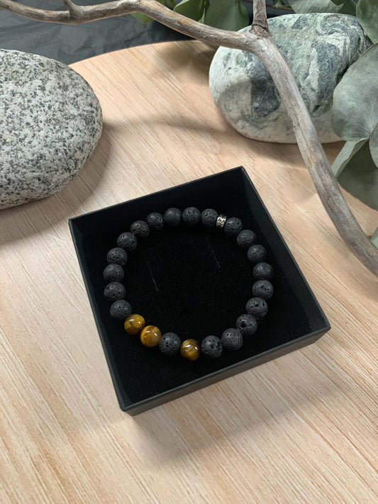 Gubbe White Lava Stone Tiger's Eye Bracelet