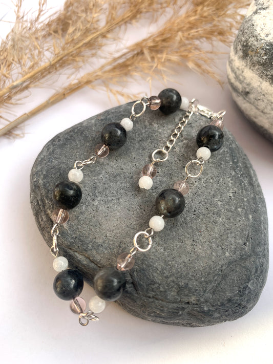 Rosa Larvikiitti Jade rannekoru