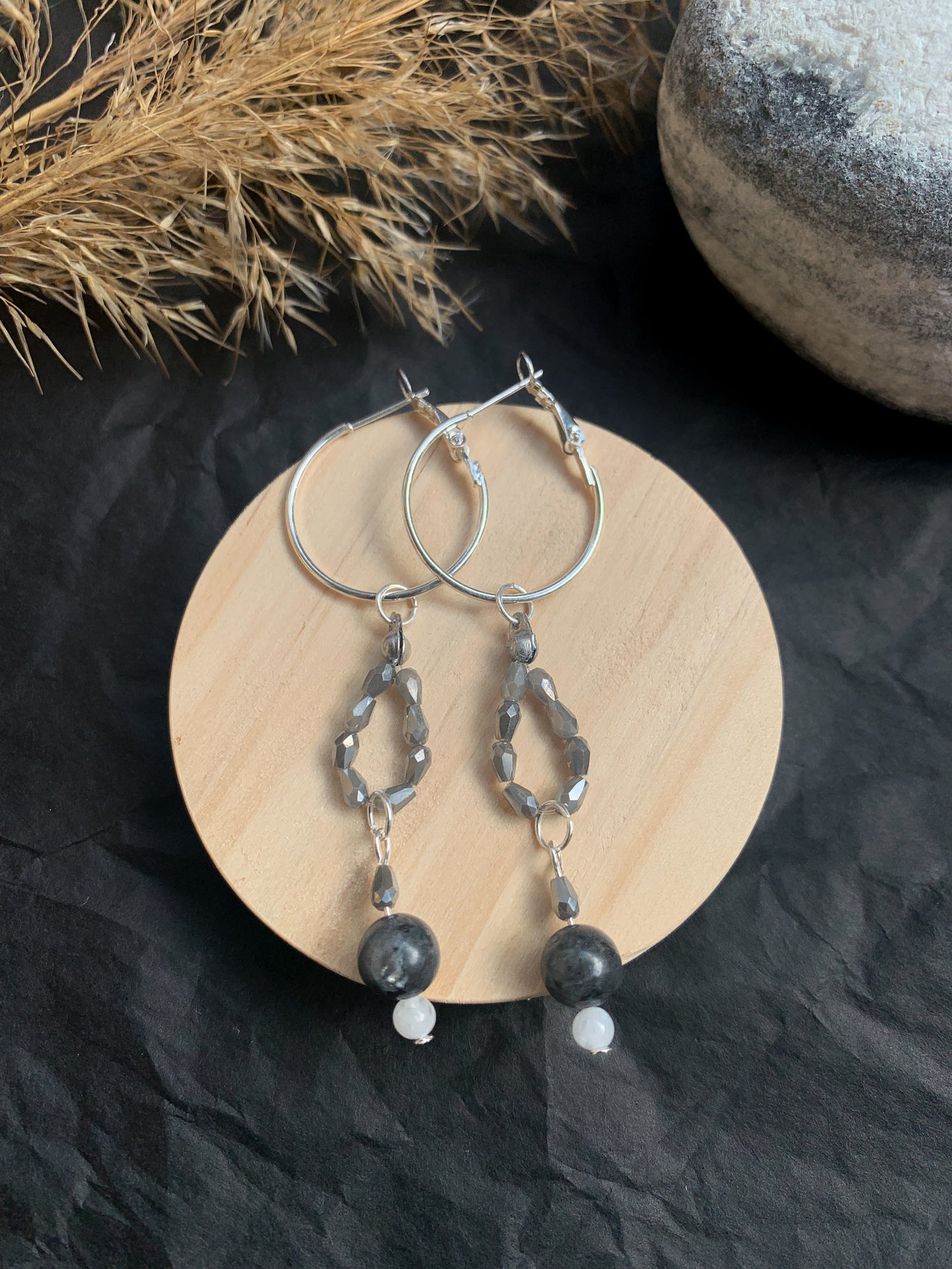 Silver Larvikiitti Jade korvakorut