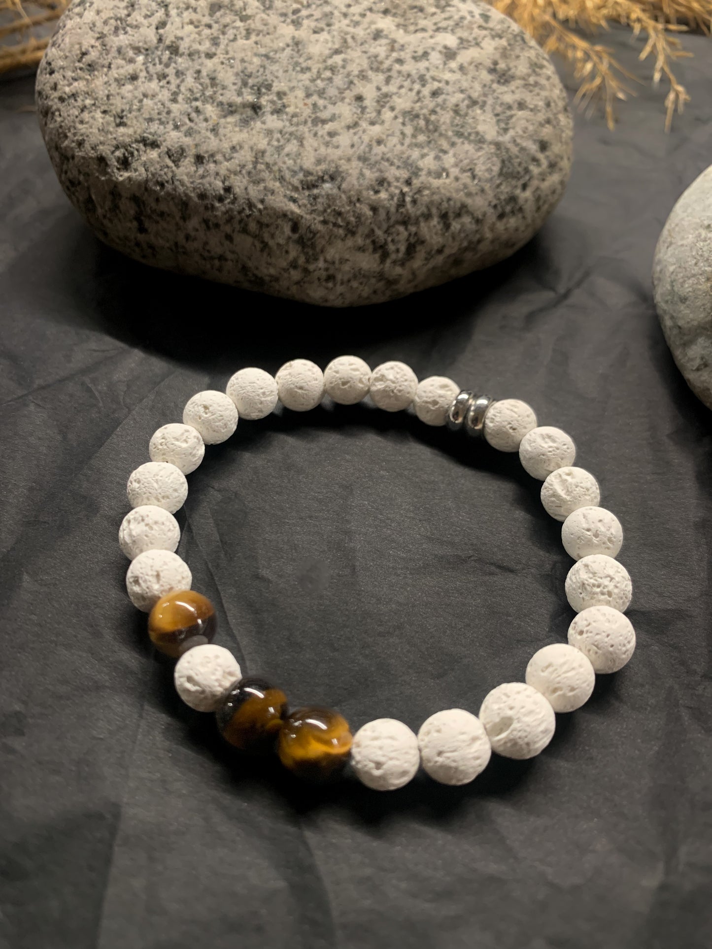 Gubbe White Lava Stone Tiger's Eye Bracelet