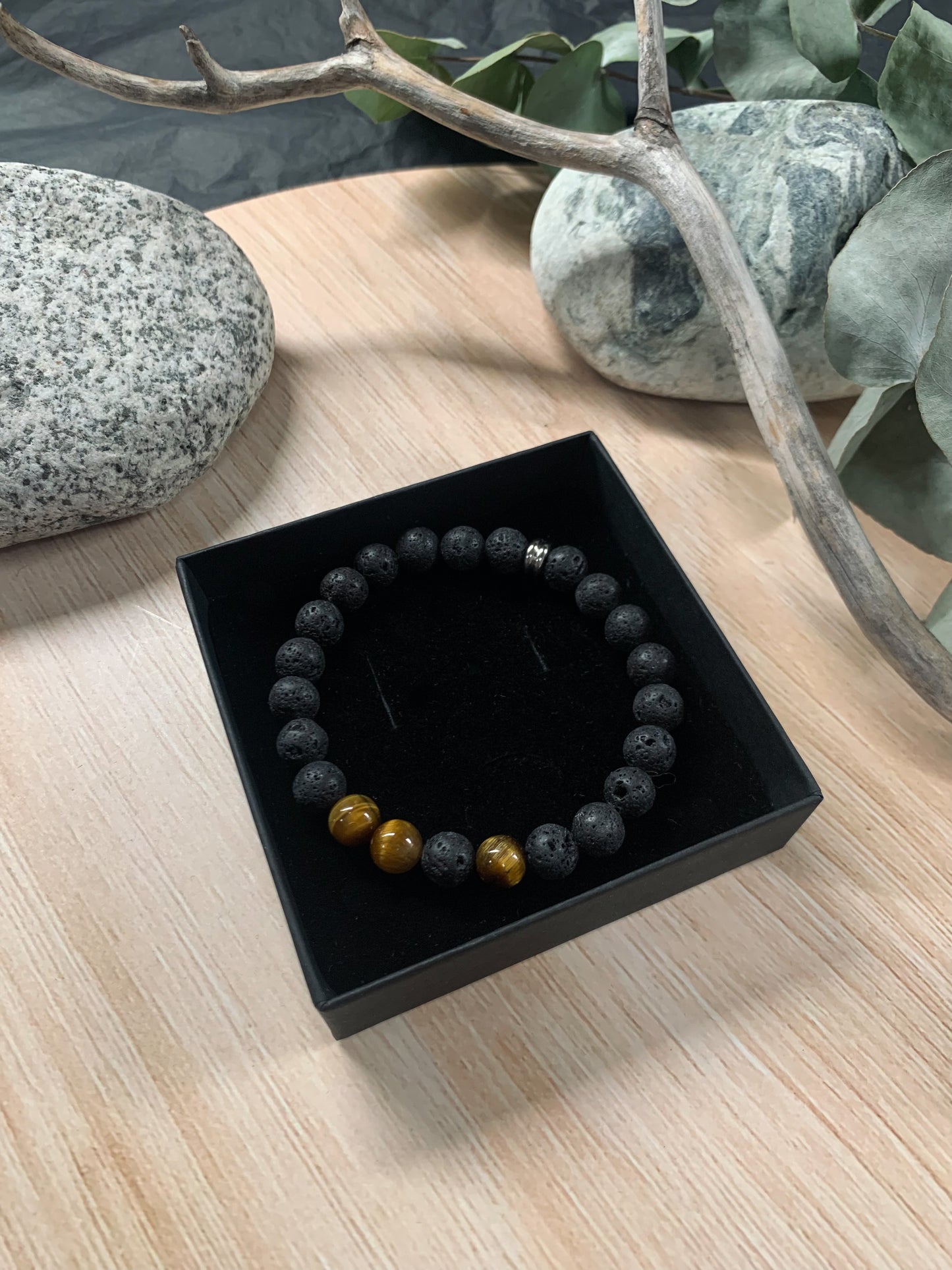 Gubbe White Lava Stone Tiger's Eye Bracelet