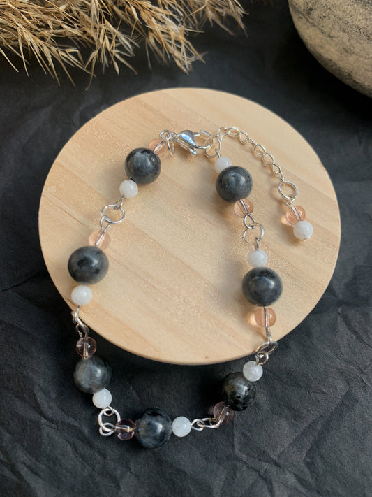 Rosa Larvikiitti Jade rannekoru