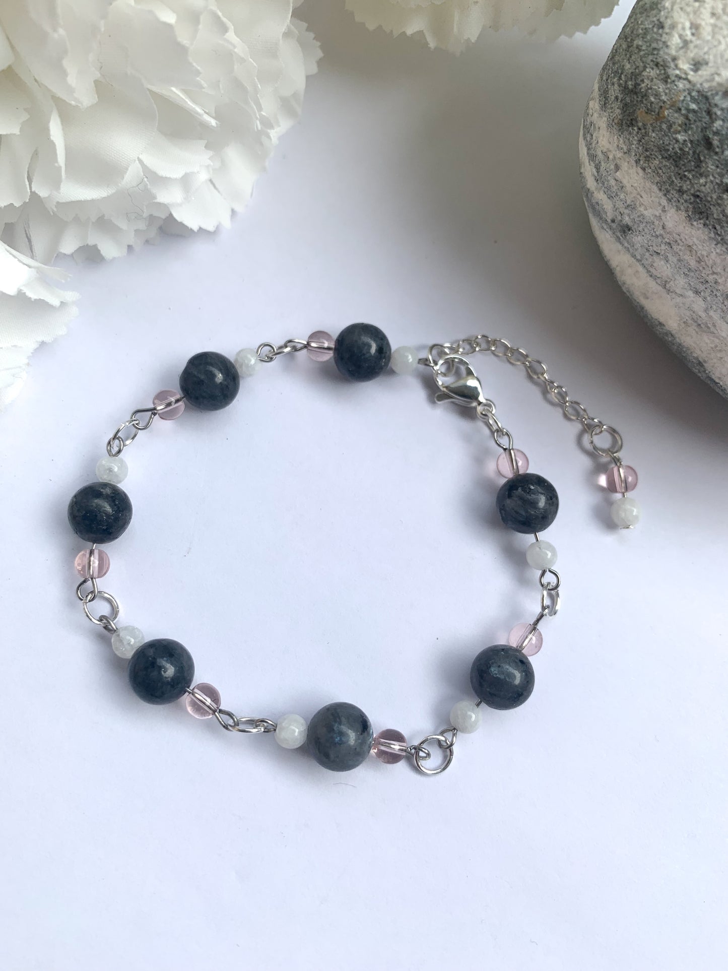 Rosa Larvikiitti Jade rannekoru