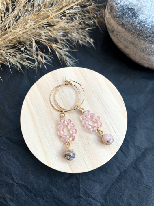 Rosa Pink Zebra Jaspis mini korvakorut