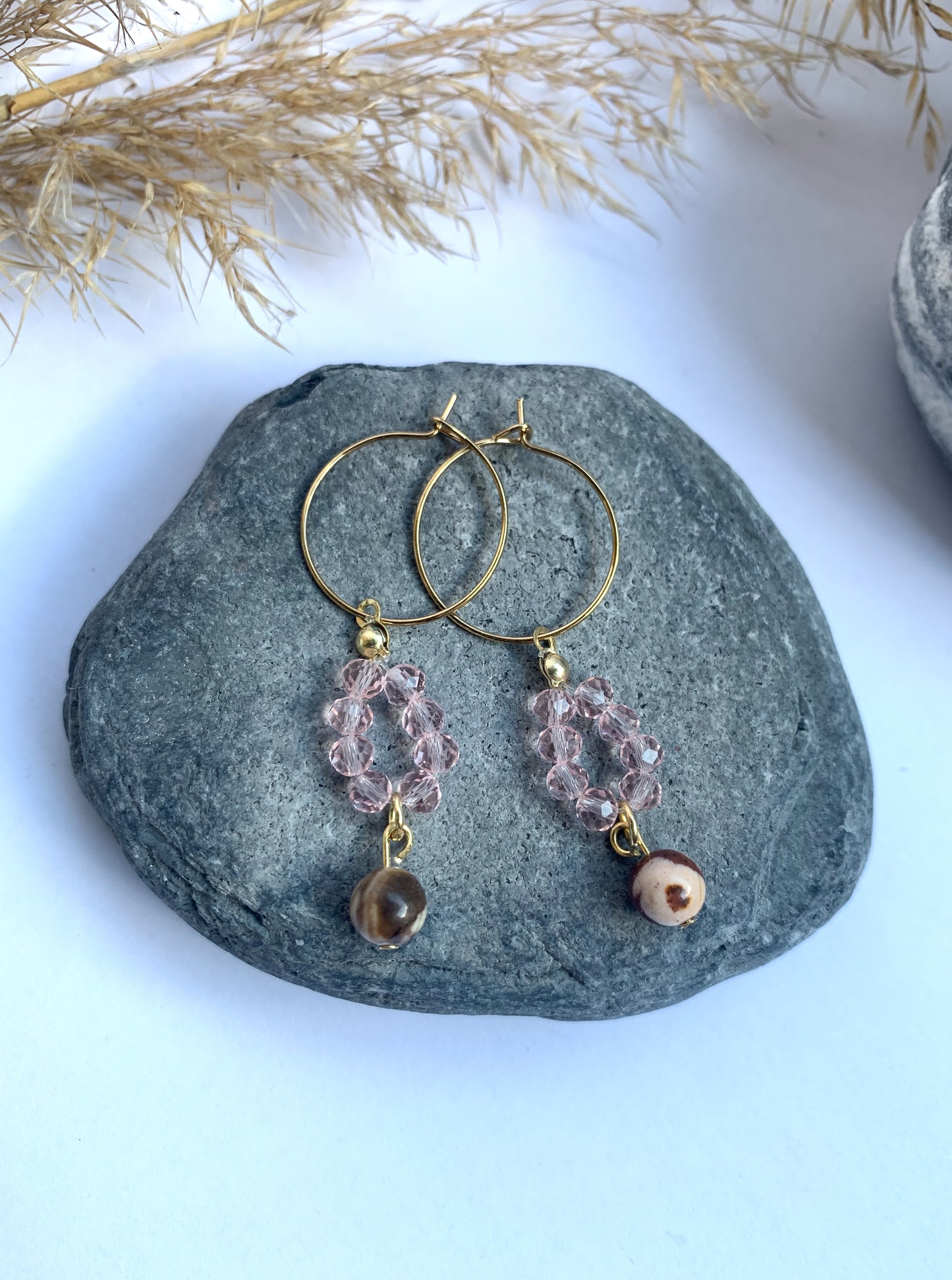 Rosa Pink Zebra Jaspis mini korvakorut