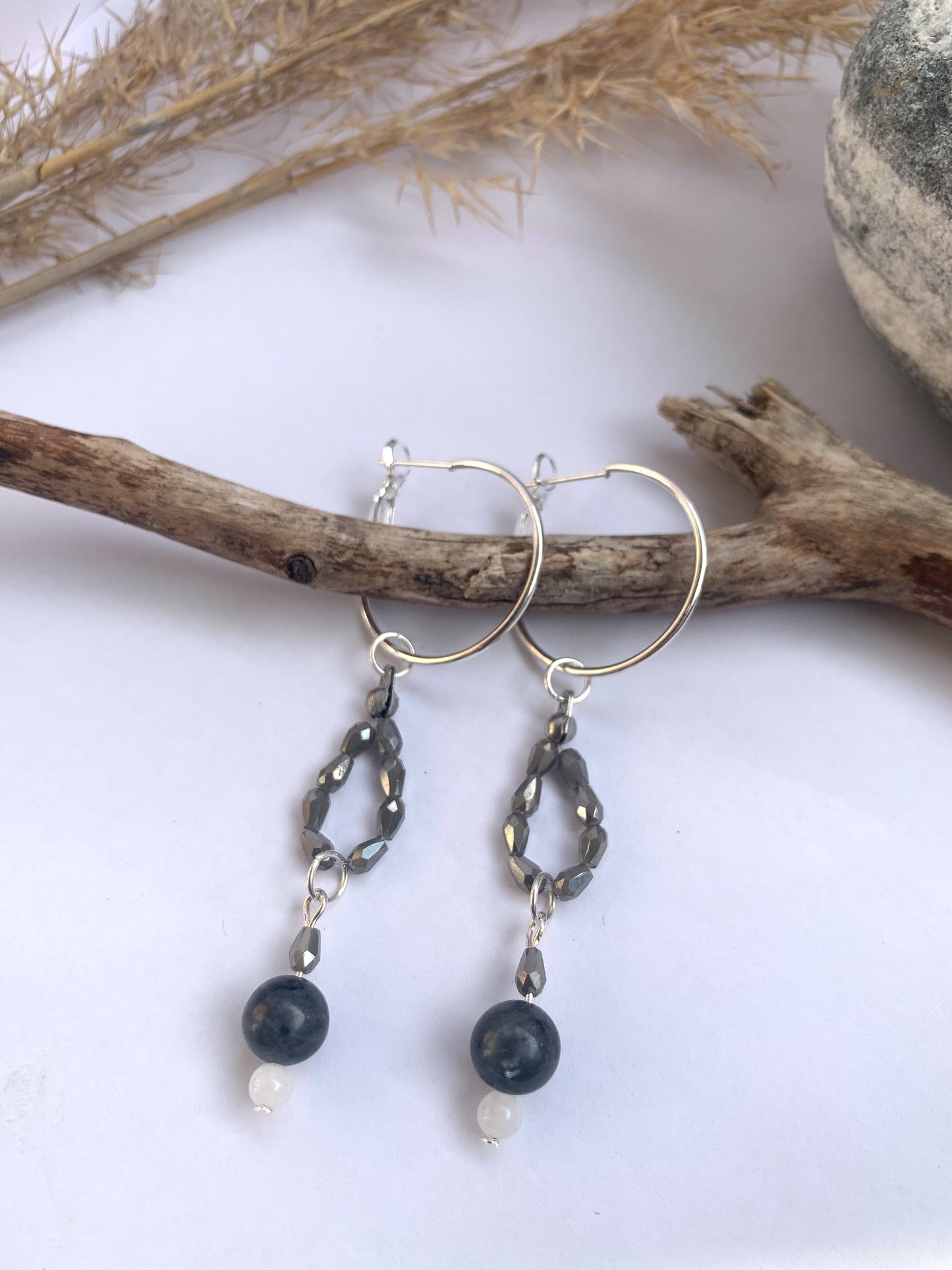 Silver Larvikiitti Jade korvakorut