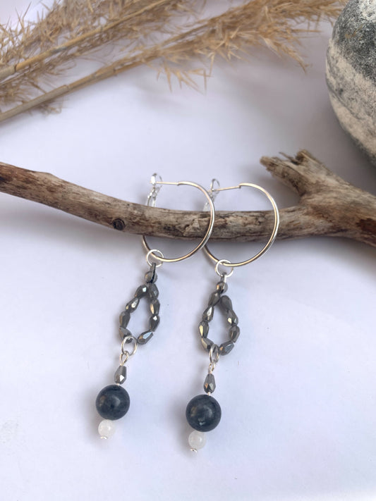 Silver Larvikiitti Jade korvakorut